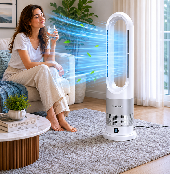 Мобільний безлопатевий вентилятор Germatic 2в1 автоповорот 80&deg; / Кондиціонер зима-літо AM-030JR 1200W+ пульт ДУ 200000607 фото