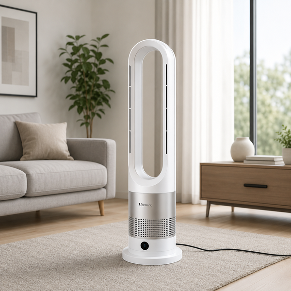 Мобільний безлопатевий вентилятор Germatic 2в1 автоповорот 80&deg; / Кондиціонер зима-літо AM-030JR 1200W+ пульт ДУ 200000607 фото
