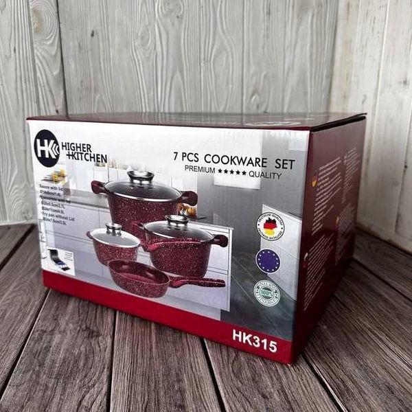 Набір каструль та сковорода з гранітним антипригарним покриттям Higher Kitchen HK-315 7 предметів Червоний 200003024 фото