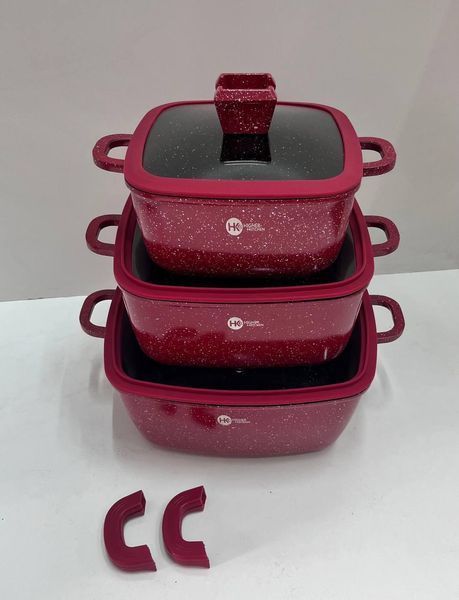 Набір квадратних каструль HK-323 Червоний із силіконовими кришками Higher Kitchen 200008100 фото