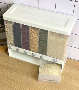 ОРГАНАЙЗЕР для сыпучих продуктов Assorted Grain Rice Bucket Диспенсер, с кнопкой дозатором для круп 6 секций 200000675 фото