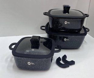 Набор квадратных кастрюль HK-323 Черный с силиконовыми крышками и 5-ти слойным дном Higher Kitchen 200003010 фото