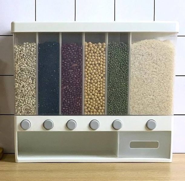 ОРГАНАЙЗЕР для сыпучих продуктов Assorted Grain Rice Bucket Диспенсер, с кнопкой дозатором для круп 6 секций 200000675 фото