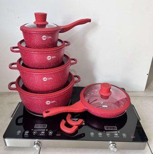 Набор кастрюль с гранитным антипригарным покрытием Higher Kitchen НК-316 из 12 предметов Красный 200003008 фото