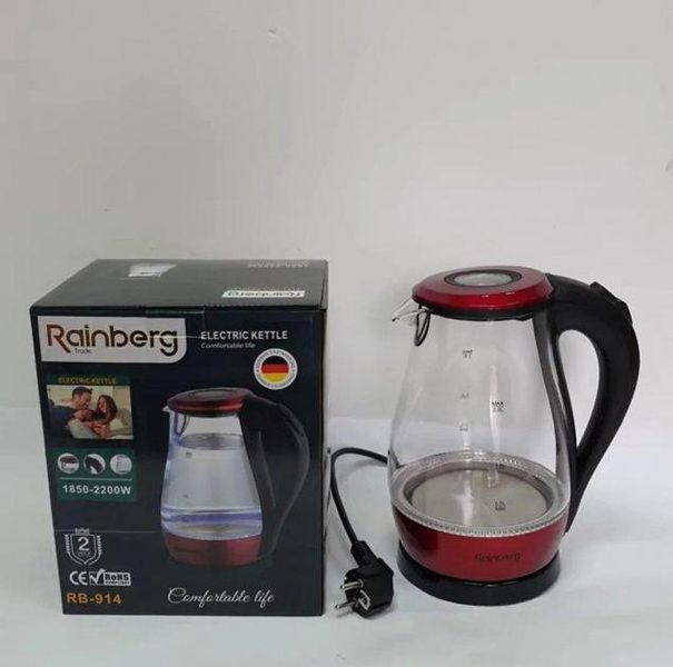 Електричний чайник Rainberg RB-914 скляний 2 л 1850 Вт 200001644 фото