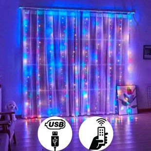 Светодиодная гирлянда штора с пультом мультик 3х2 м от USB 200 LED комнатная гирлянда занавес на окно 200007852 фото