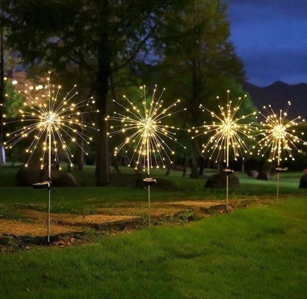 Ліхтар садовий Феєрверк газонний на сонячній батареї, 90 led, 8 режимів (2 шт у комплекті) 200006128 фото