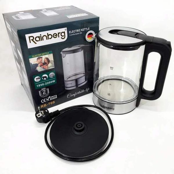 Дисковый электрический чайник Rainberg RB-709 стеклянный с подсветкой 200007823-200000097 фото