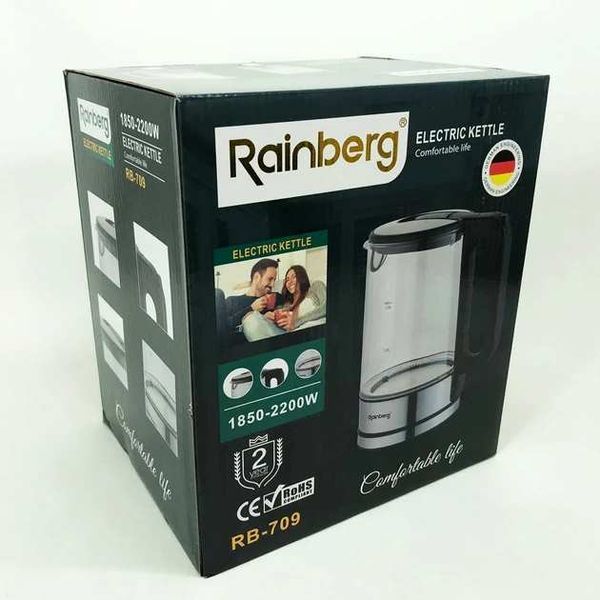 Дисковый электрический чайник Rainberg RB-709 стеклянный с подсветкой 200007823-200000097 фото