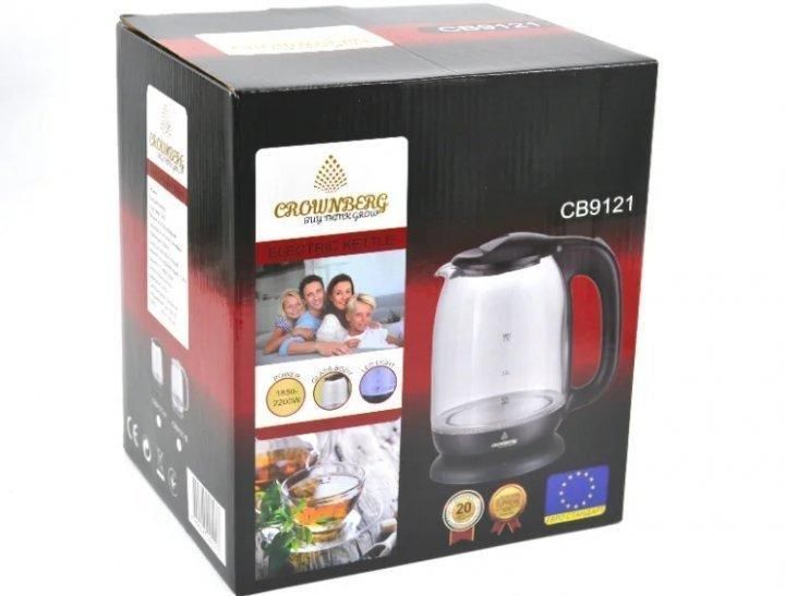 Електричний скляний дисковий чайник Crownberg CB 9121 1800 Вт електричний чайник з підсвічуванням 200008052 фото