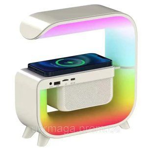 Ночник аккумуляторный RGB G 3 с беспроводной зарядкой 15W и Bluetooth колонкой 3W Настольная смарт лампа Артикул: G454477  Характеристики 200008198-200000352 фото