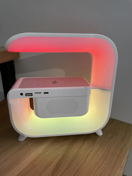Нічний акумуляторний RGB G 3 з бездротовою зарядкою 15W і Bluetooth колонкою 3W Настільна смарт лампа, 200008198-200000352 фото