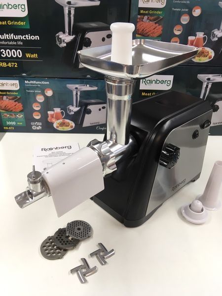 Електром'ясорубка із соковижималкою Rainberg RB 672 3000Вт Електрична м'ясорубка з насадками для ковбаси 200008532 фото